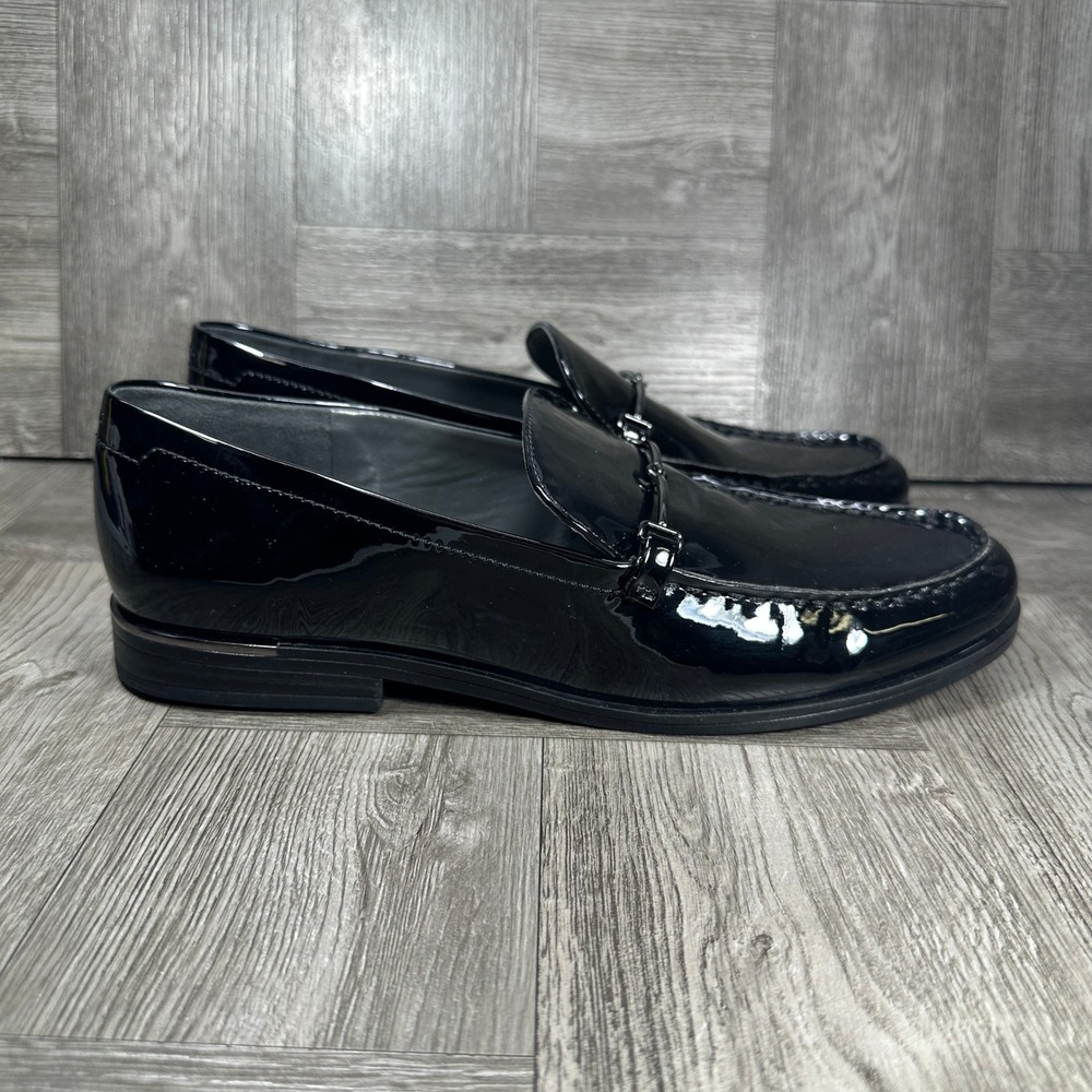Franco Sarto Loafers Leandre Women 7 Black Patent Leather Bit Detail NEW Leandre